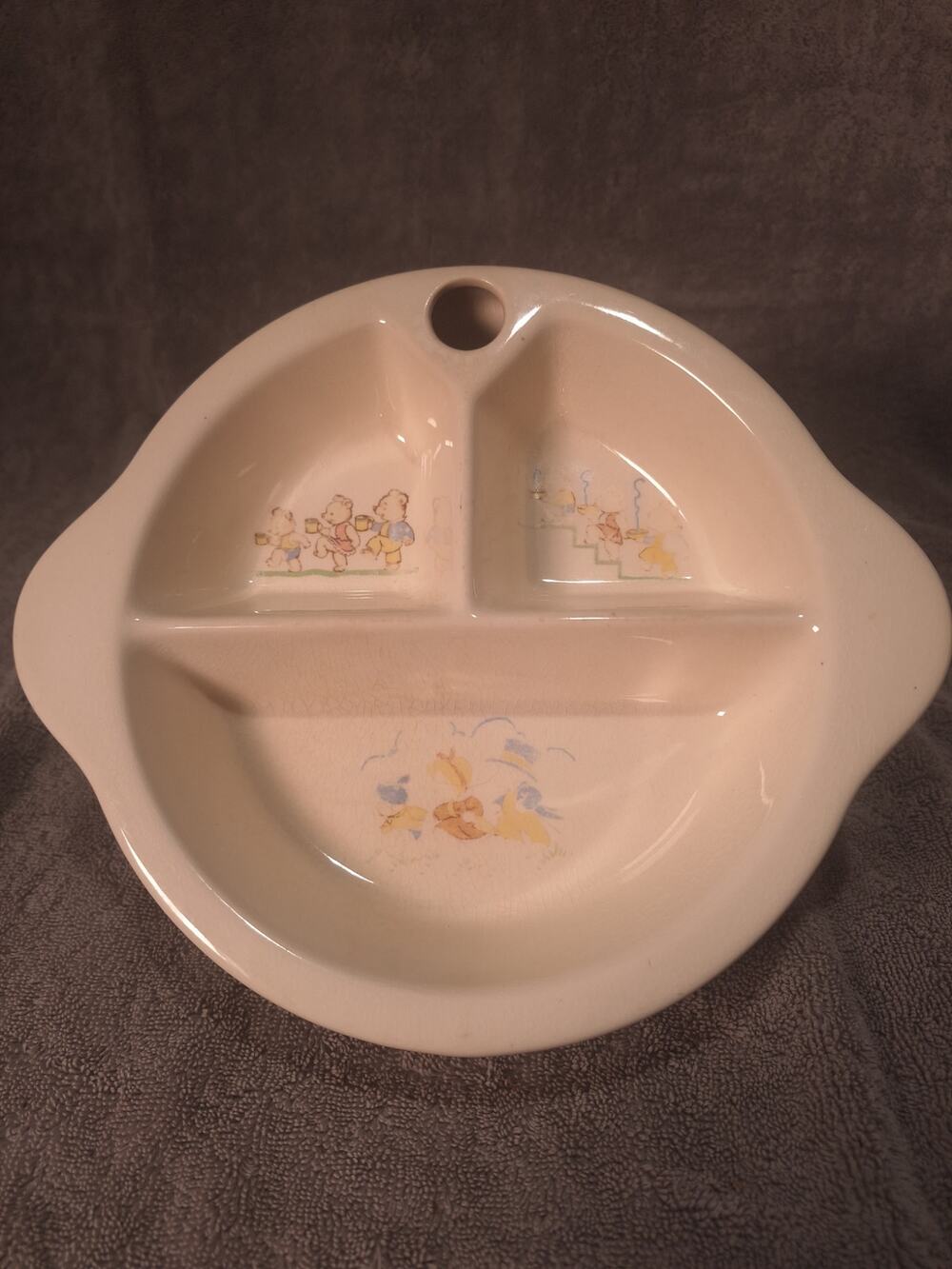 Excello Child’s Divided Baby Dish Dec 1950 Bears Ceramic Feeding Bowl